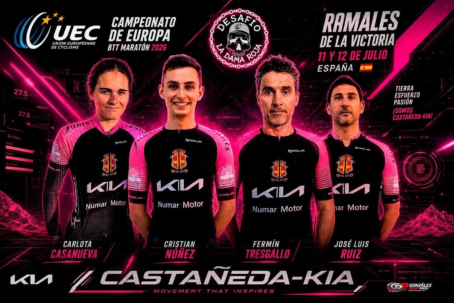 Alineación de los corredores que estarán mañana en Campeonato de Europa de BTT. Imagen diseñada por González Sport Press